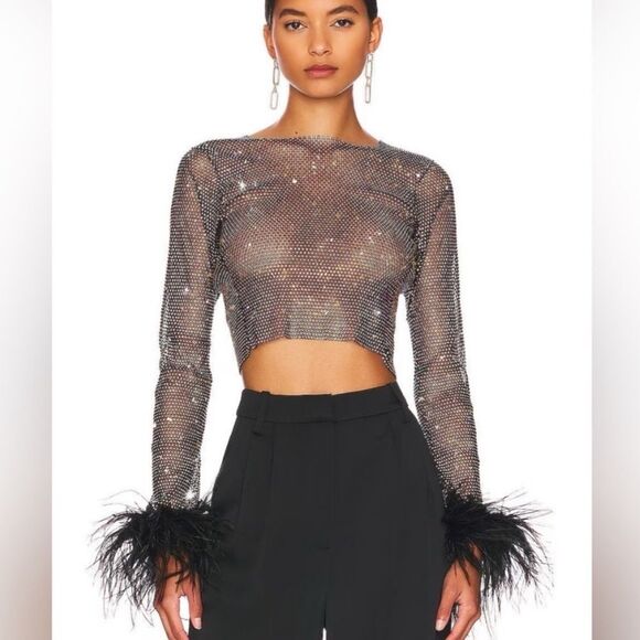 Heiress embellished mesh and feather top - Picture 2 of 2